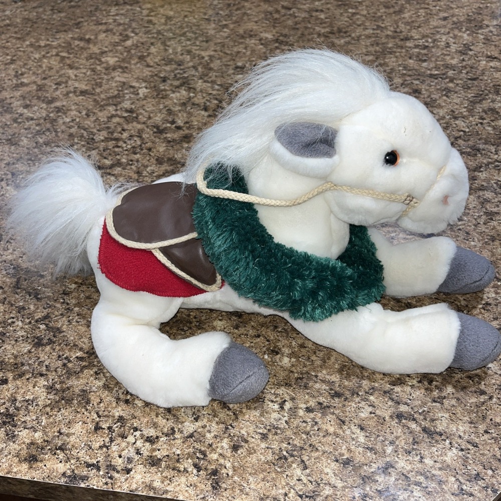 Toys R Us Horse Plush Wells Fargo Legendary Christmas Wreath White 2003 16" - Picture 3 of 13